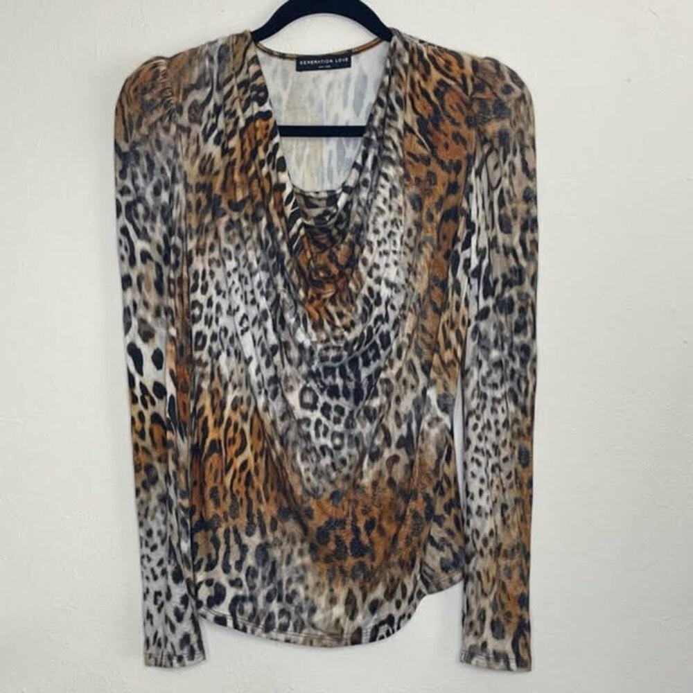 Generation Love Leopard Cowl Neck Blouse Medium